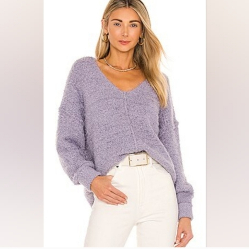Free People Icing Pullover Sweater Fuzzy Slouchy Purple XS Boho Soft